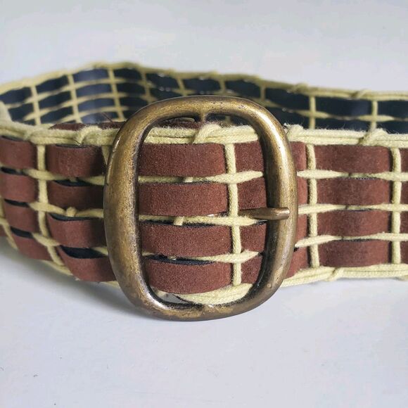 Woven BR Suede Hippie Belt Adjustable Basket Weave Women S/M Retro 42" WO Buckle - Picture 3 of 10
